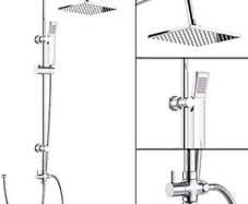 NEW SALE | Modern Chrome Riser Rail Mixer Square Shower Head Kit for Bath Tap