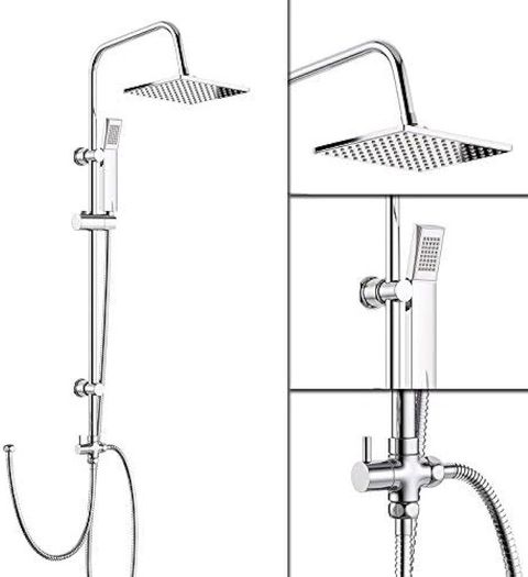 NEW SALE | Modern Chrome Riser Rail Mixer Square Shower Head Kit for Bath Tap