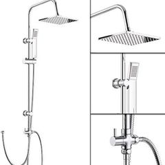 NEW SALE | Modern Chrome Riser Rail Mixer Square Shower Head Kit for Bath Tap