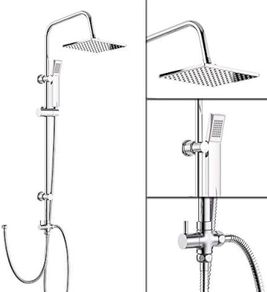 NEW SALE | Modern Chrome Riser Rail Mixer Square Shower Head Kit for Bath Tap