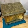 Vintage antique embossed brass fireside log box, coal box Image 5