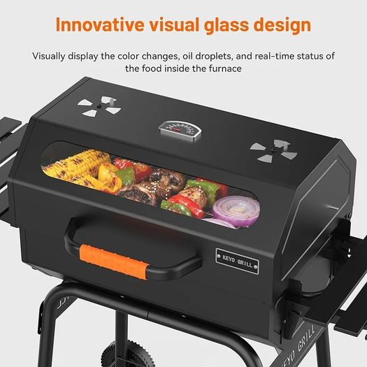 GRILL 23 Inch Charcoal BBQ 469 Sq In, Pentagonal Barbecue Grill with Viewing Window Furnace Coverand Thickened Chrome-plated Grill, Suit for Garden, Shed, Patio