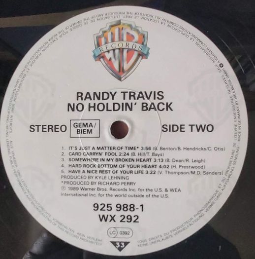 Randy Travis - No Holdin' Back Vinyl