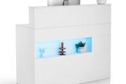 Reception Desk, 47.24 x 18.7 x 39.37 in Rectangular Front Counter Table, Office Reception Desk with LED Light, 2 Drawers and Power Outlets