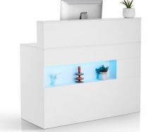 Reception Desk, 47.24 x 18.7 x 39.37 in Rectangular Front Counter Table, Office Reception Desk with LED Light, 2 Drawers and Power Outlets