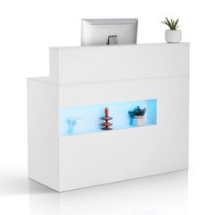 Reception Desk, 47.24 x 18.7 x 39.37 in Rectangular Front Counter Table, Office Reception Desk with LED Light, 2 Drawers and Power Outlets