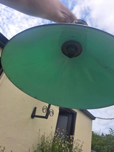 Green glass lampshades x2