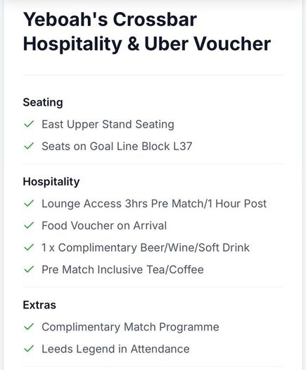 2 x Leeds vs. Brentford Hospitality Tickets