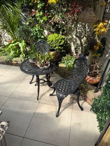 Vintage Cast Iron Garden Bistro Set - Table & 2 Chairs