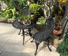 Vintage Cast Iron Garden Bistro Set - Table & 2 Chairs