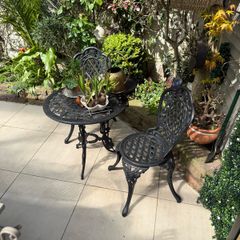 Vintage Cast Iron Garden Bistro Set - Table & 2 Chairs