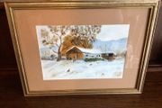 Framed Watercolor Pheasant in the Snow