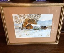 Framed Watercolor Pheasant in the Snow