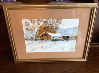 Framed Watercolor Pheasant in the Snow