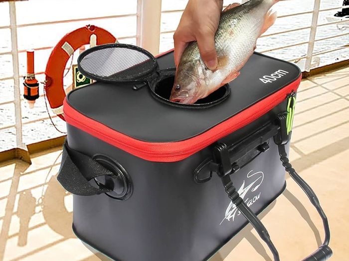 NEW SALE |  Foldable Fish Bucket,Live Fish Container Multi-Functional Live Fish Bait Bucket,Outdoor Camping EVA Fishing Bag and Fish Protection Bucket (10Gallon, Black)