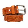 Unisex Genuine Leather Belt Vintage Embossed Design with Antique Buckle Casual & Formal Waist Belt Image 5