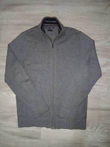 Tommy Hilfiger grey knit zip-up cardigan
