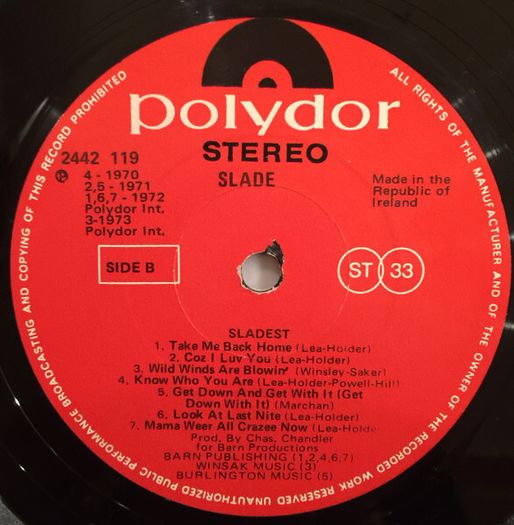 Slade  Slades Irish pressing