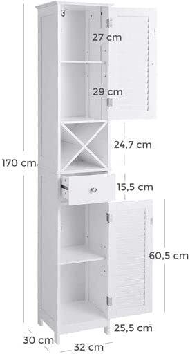 Bathroom cabinet Tallboy with 2 louvre doors White