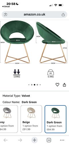 Dark green velvet moon chair with gold legs