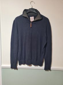 mens FAT FACE jumper sweater top quarter zip navy cotton cashmere blend Size medium