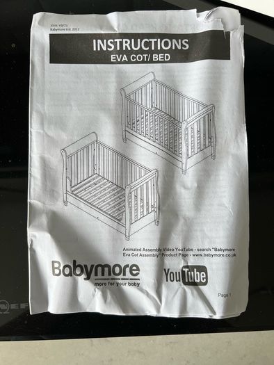 Babymore Eva Sleigh Cot Bed and Mattress Like New