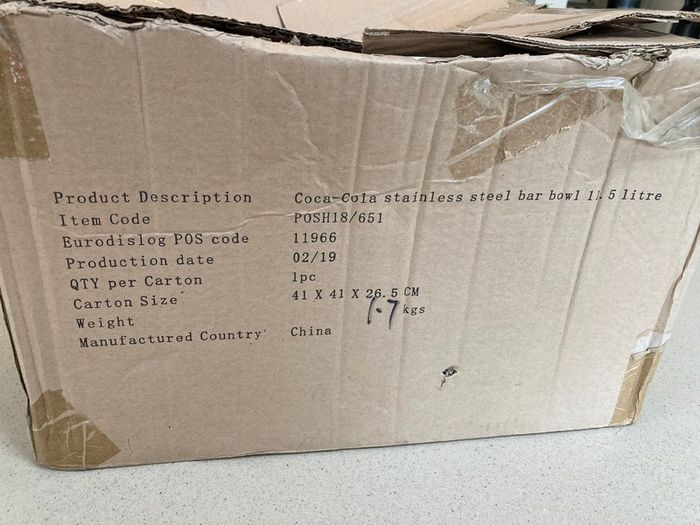 Coca Cola Ice Bucket Stainless Steel Large Bar Bowl 11.5 Litre