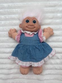 Russ Vintage Troll Kidz Daisy Troll Dress Plush Doll Used Dirty Damaged Please see pictures