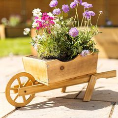 Wooden Wheelbarrow Garden Planters Outdoor Flower Pots - Heavy Duty Rustic Large Garden Ornaments - Easy To Assemble Garden Wheelbarrow for Display Pansies, Marigolds, Begonias - 70cm