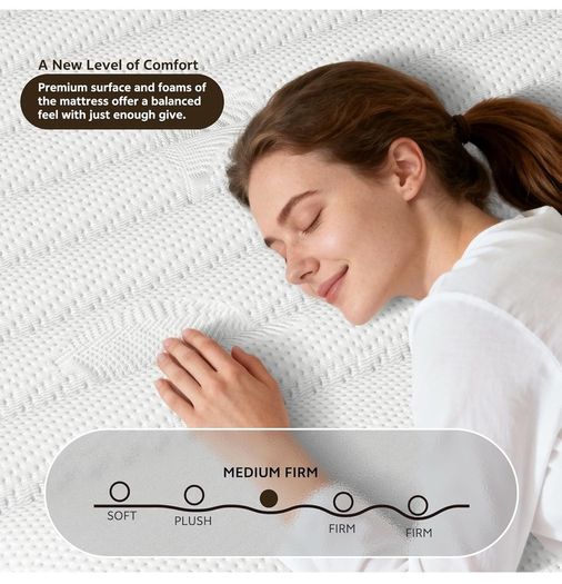 Single Mattress Hybrid Memory Foam Medium Firm Single Size Mattress, 25CM