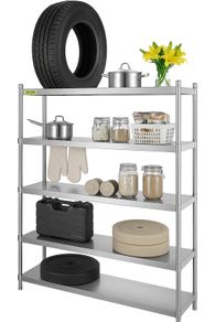 Heavy-Duty 5-Tier Stainless Steel Shelving Unit | Adjustable Storage Rack for Kitchen, Garage, or Pantry