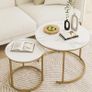 Round Coffee Tables, Removable Set of 2 End Table, Nesting Tables with Gold Metal Frame Legs and Marble White Top for Living Room, Bedroom, Office, Balcony, Apartment (White) Image 8