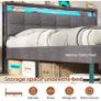 King Size Bed Frame 150x200 with Storage Upholstered Bed Frame with LED Lights & Charging Station Upholstered Storage Headboard/Under Bed Storage/Noise Free (King-150x200cm) Image 4