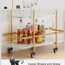 2 Tier Mobile Bar Serving Cart, Drinks Trolley on Wheels, Gold Bar Cart with Wine Rack and Glass Holder, Storage Trolley, Indoor/Outdoor Rolling Cart for Living Room Kitchen Party Image 4