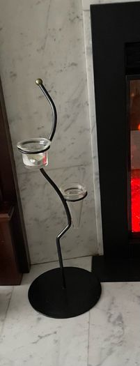 Black metal two glass tea light candle holder