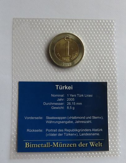 Turkey Ataturk Bimetal collector coin | 1 Yeni Lira 2005 | Sealed