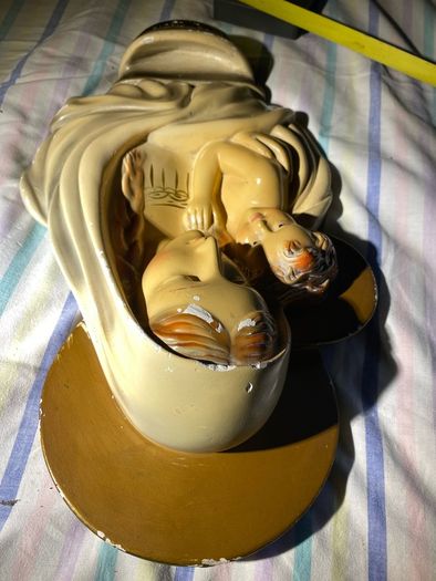 Vintage Italian Style Plaster Madonna & Child Holy Water Font (Sancta Maria