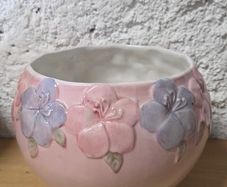 Pink ceramic floral bowl / planter
