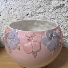 Pink ceramic floral bowl / planter