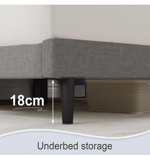 King Bed Frame, Light Grey, Upholstered Wooden Slat Bed Frame with Headboard