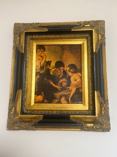 Pair of Vintage Style Framed Prints - Ornate Black & Gold Frames
