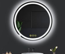 NEW SALE | 600mm Round Bathroom LED Mirror Illuminated Backlit Bathroom Circle Mirror with LED Lights for Wall Touch Switch Demister 3 LED Light Color Dimmable