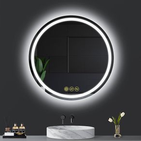 NEW SALE | 600mm Round Bathroom LED Mirror Illuminated Backlit Bathroom Circle Mirror with LED Lights for Wall Touch Switch Demister 3 LED Light Color Dimmable
