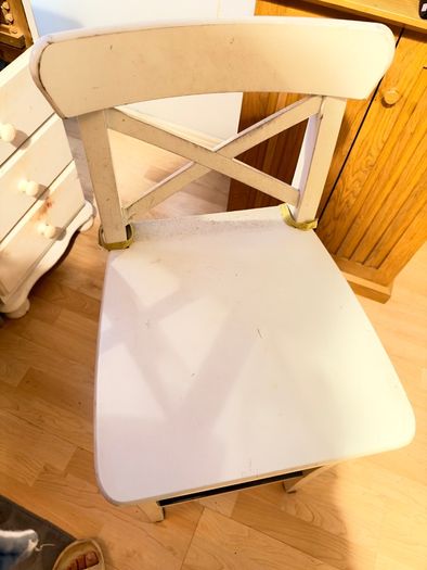 White wooden cross-back bar stool