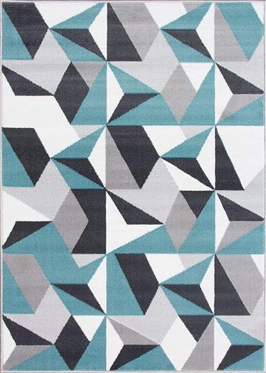 Grey Silver Cream Duck Egg Blue Kaleidoscope Geometric Modern Traditional Living Room Rug (FREE POSTAGE)