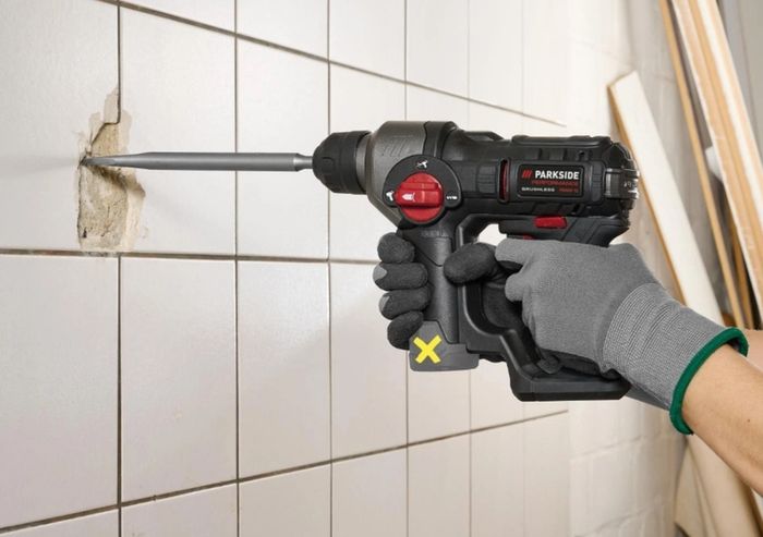 Parkside Performance 12V Cordless Brushless Hammer Drill And Accessories. Indoor Outdoor Maintenance DIY Concrete Demolition Building