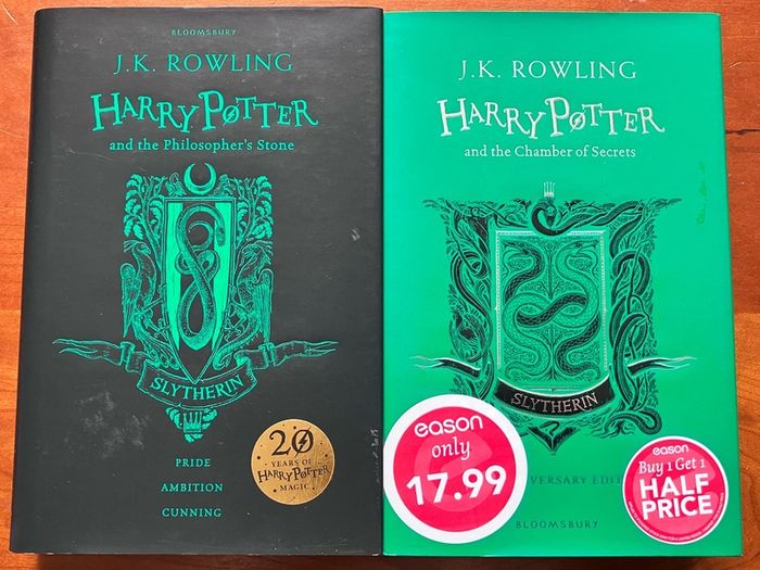 20th Anniversary Hardback Slytherin House Editions , Harry Potter and The Philosopher's Stone and Harry Potter and The Chamber of Secrets by J K Rowling