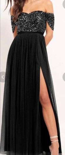 Sequin Tulle Maxi Dress with Split