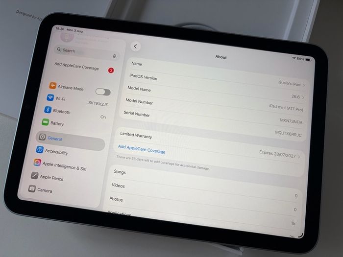 iPad mini A17 Pro Blue Activated 2 Days Ago, Full Apple Warranty (2027)