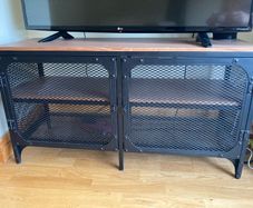 TV Bench - Black metal/ Solid wood
